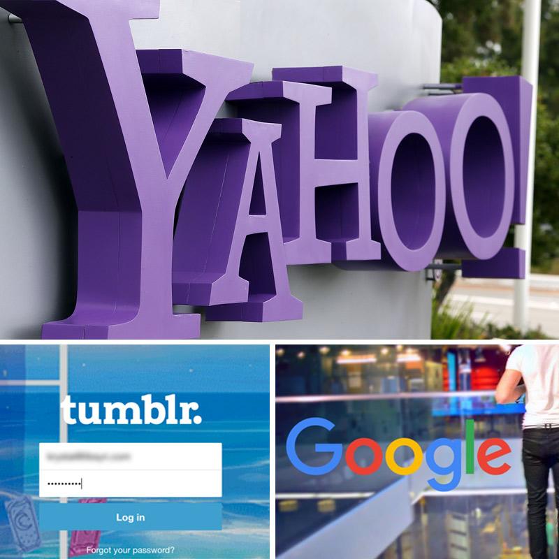 Collage of Yahoo, tumblr, and google
