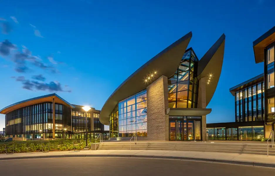 Atco Building Exterior at Night
